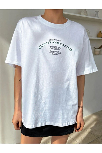 CLARITY Baskılı Oversize Pamuklu Tshirt