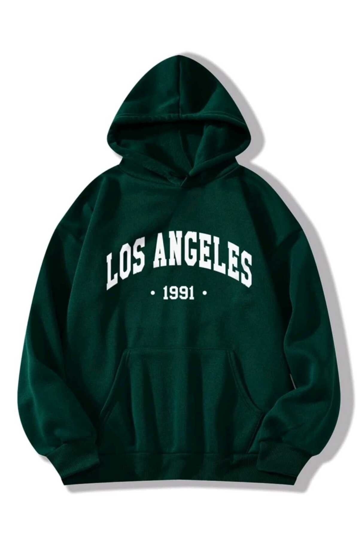 Los Angeles 1991 Baskılı Oversize Spor Sweatshirt Hoodie
