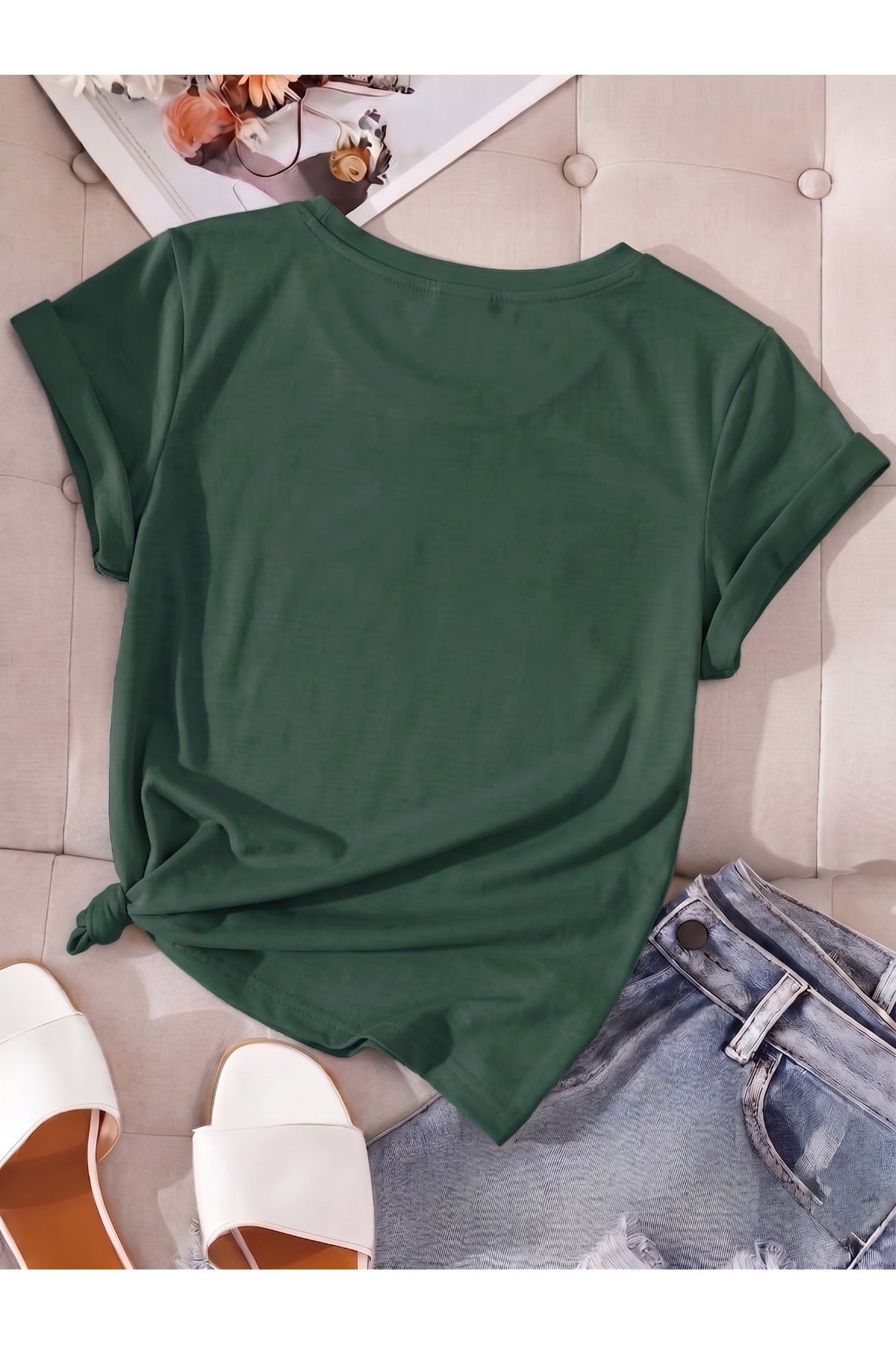 Kadın New York USA Baskılı V Yaka T-shirt