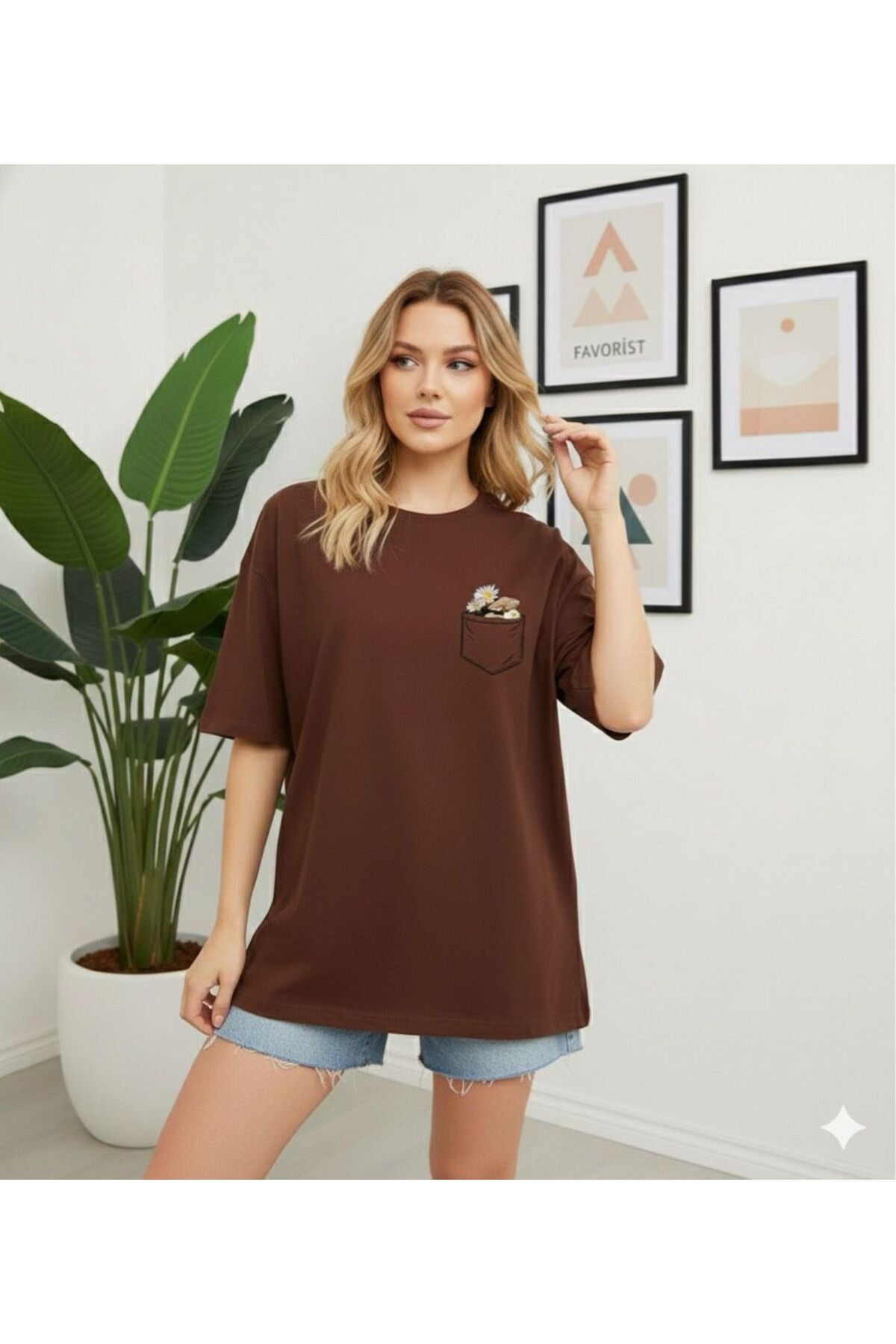 Çiçek Baskılı Kadın T-shirt