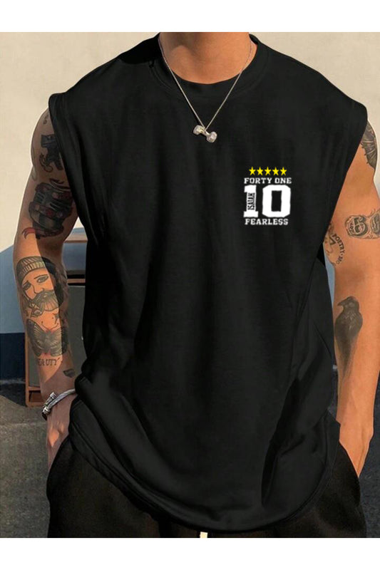 FORTY FEARLESS  Erkek Kolsuz Sıfır Kol Trend T-Shirt