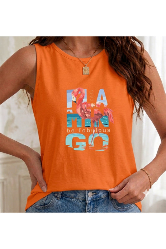 1990 Flamingo Baskılı ( Omuzu Açık ) Kadın Askılı Atlet T-shirt