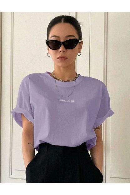 Classical Baskılı Bisiklet Yaka Pamuklu T-Shirt