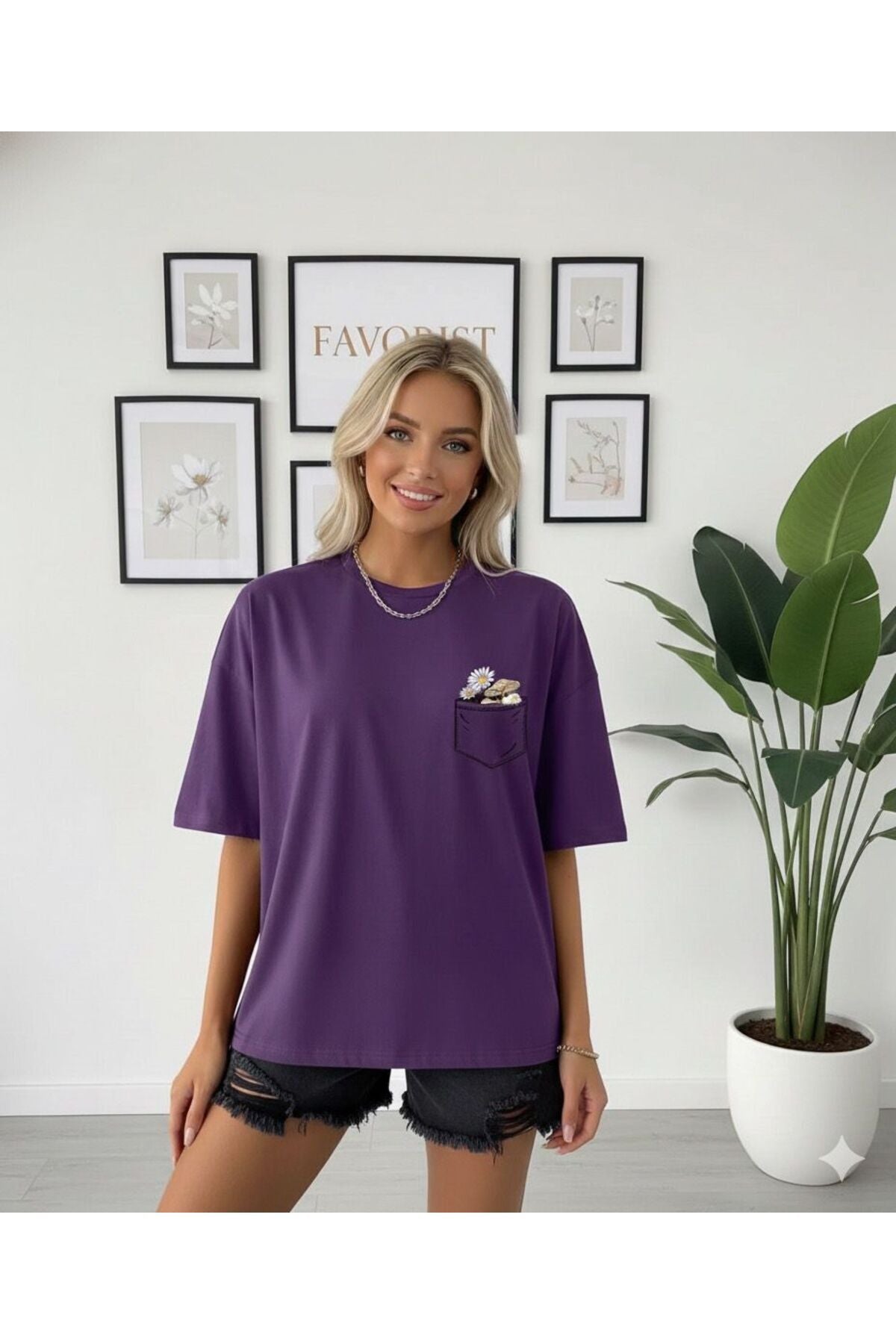 Çiçek Baskılı Kadın T-shirt