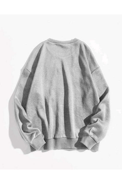 Güneş Baskılı Rahat Kalıp Bisiklet Yaka Pamuklu Sweatshirt