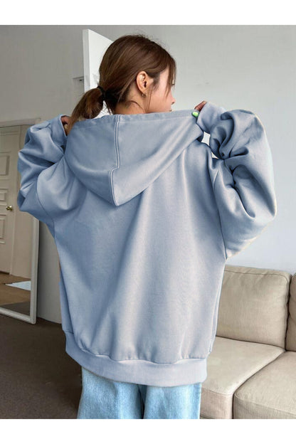 Balon Kol Süper Kalite Pamuklu Unisex Düz Renk Kapüşonlu Oversize Hırka