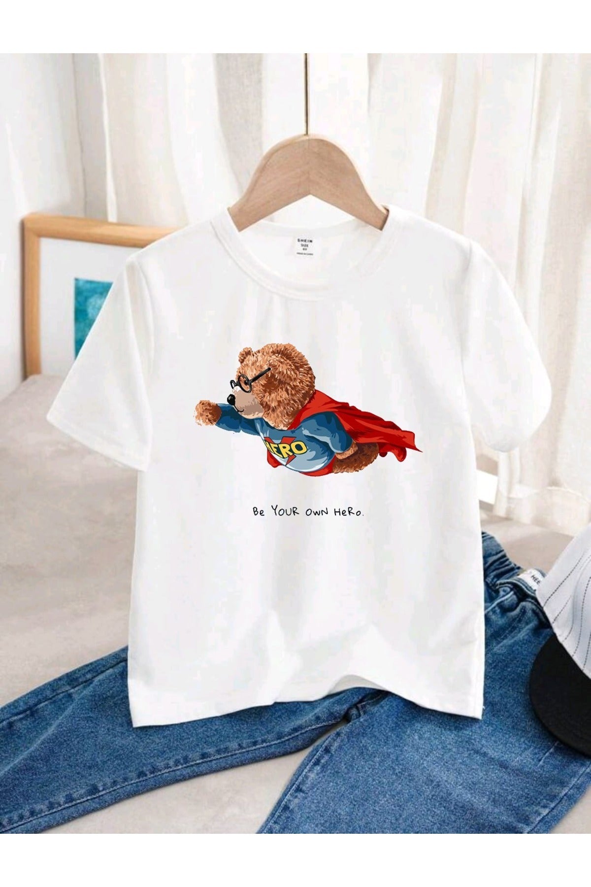 Çocuk Beyaz Tshirt Çeşitli Karışık MİX Baskılı Bisiklet Yaka Pamuklu T-shirt