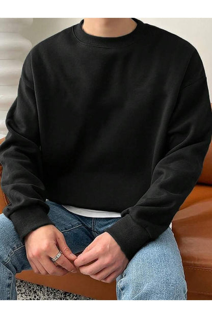 Düz Bisiklet Yaka Sweatshirt Baskısız Geniş Kalıp