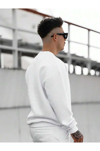 Düz Bisiklet Yaka Sweatshirt Baskısız Geniş Kalıp