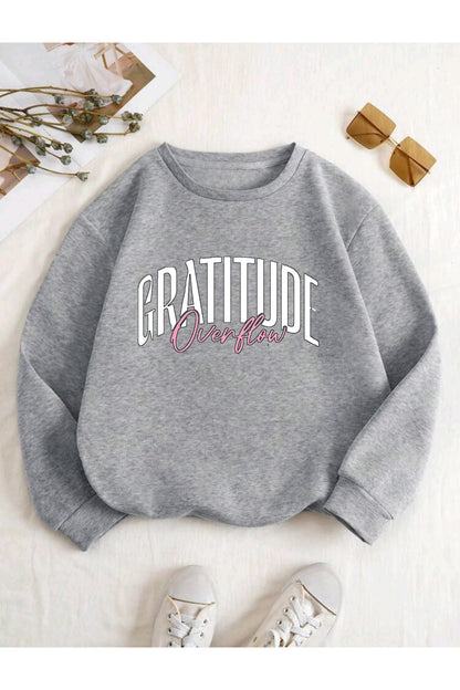 GRATITUDE OVERFLOW Baskılı Bisiklet Yaka Pamuklu Unisex Sweatshirt