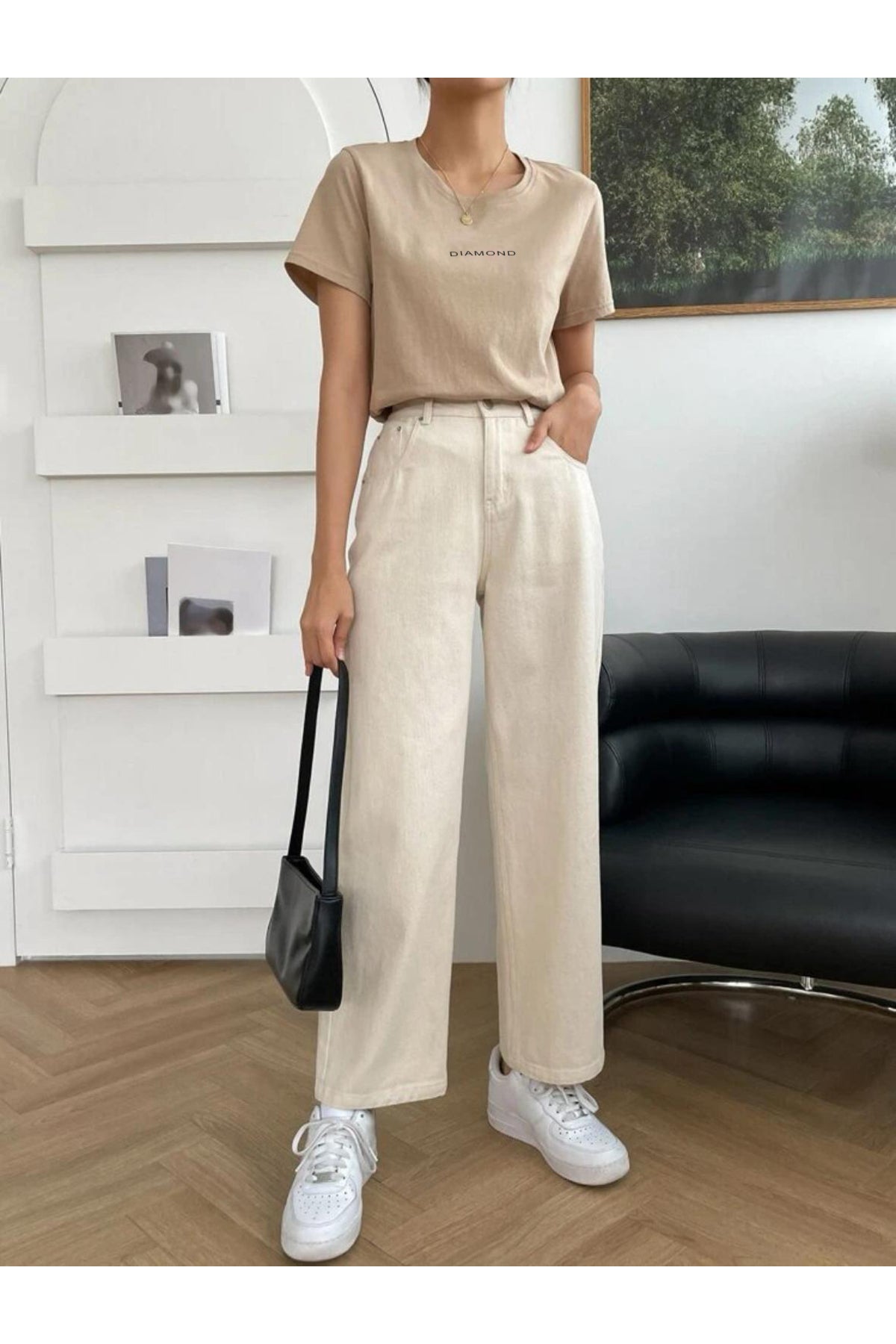 DIAMOND Oversize Bisiklet Yaka Pamuklu T-SHİRT