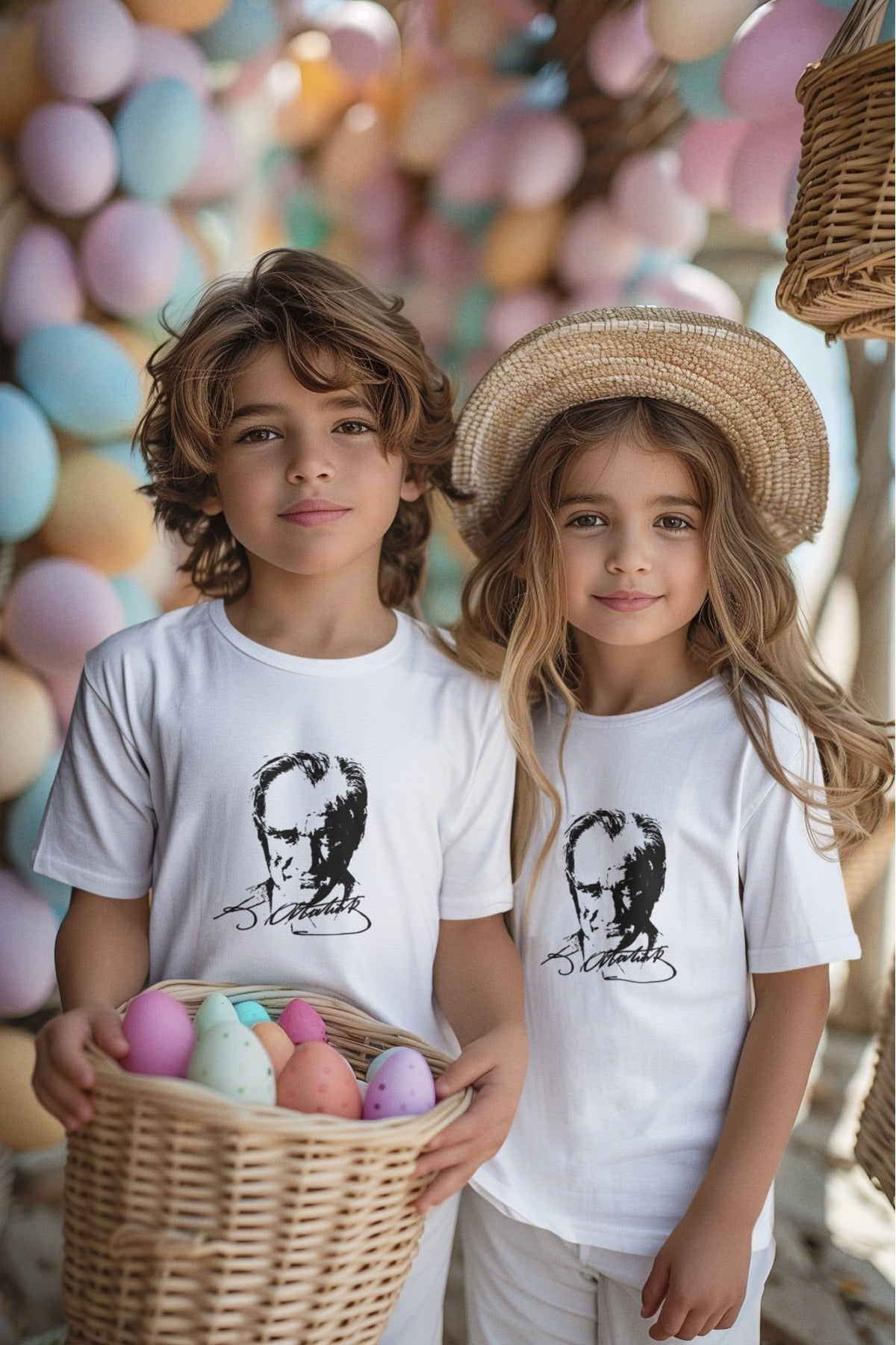 ATATÜRK Baskılı İKİLİ TAKIM Bisiklet Yaka Pamuklu ÇOCUK T-shirt