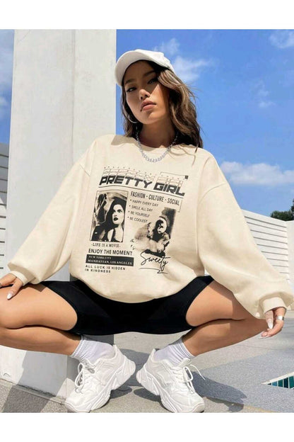 PRETTY GIRL Baskılı Süper Kalite Bisiklet Yaka Sweatshirt