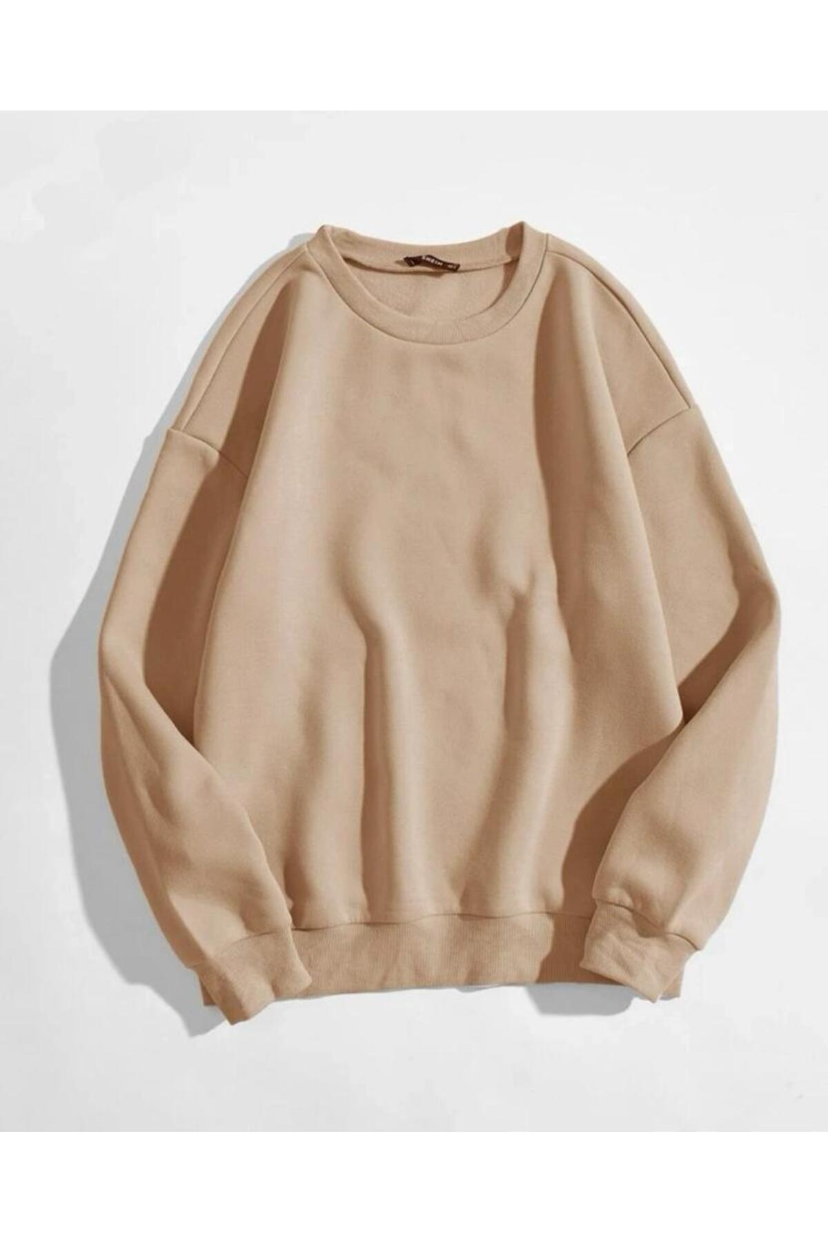 Bisiklet Yaka Sweatshirt Düz Baskısız ( Soft ) Geniş Kalıp