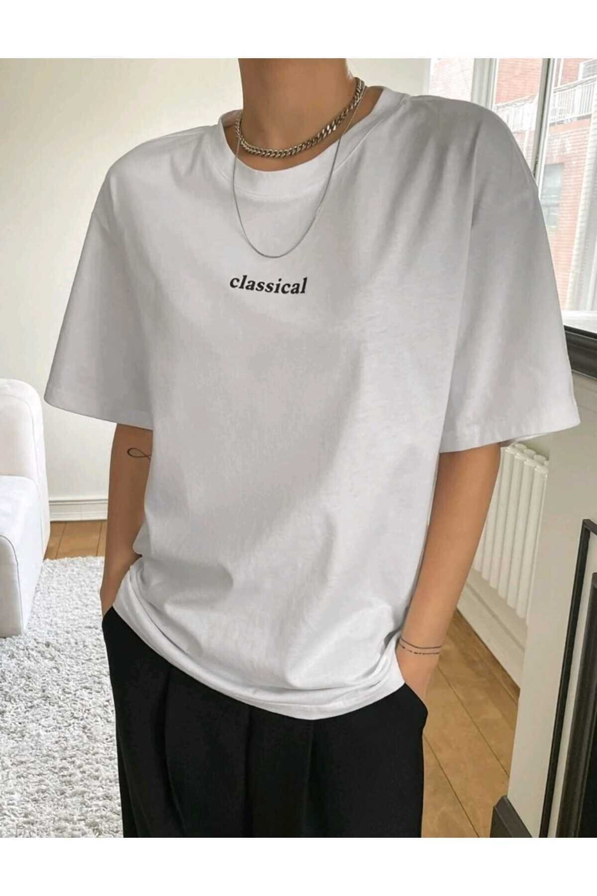 Classical Baskılı Bisiklet Yaka Pamuklu T-Shirt