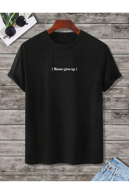 NEVER GİVE UP Baskılı Pamuklu Tshirt