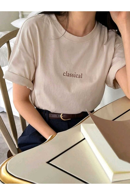 Classical Baskılı Bisiklet Yaka Pamuklu T-Shirt