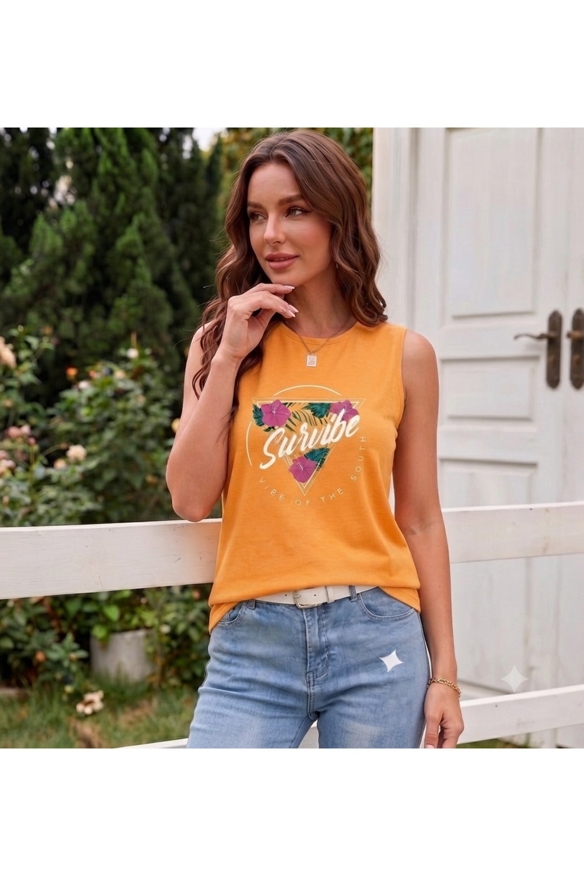Survibe Vibe Of The Souhth Omuzu Açık Kadın Atlet T-Shirt ( %100 Pamuk Penye )