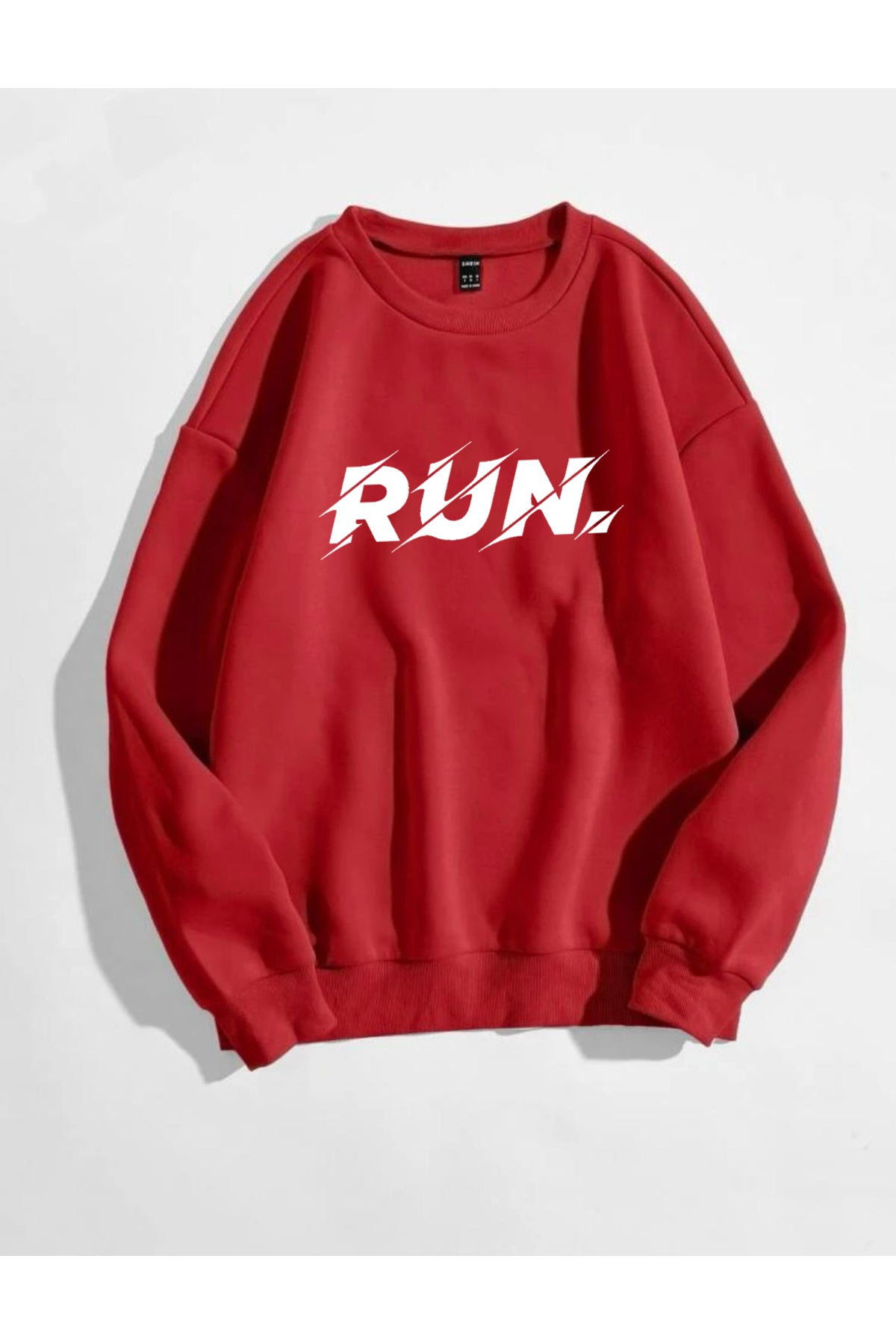 RUN Baskılı Bisiklet Yaka Pamuklu Sweatshirt
