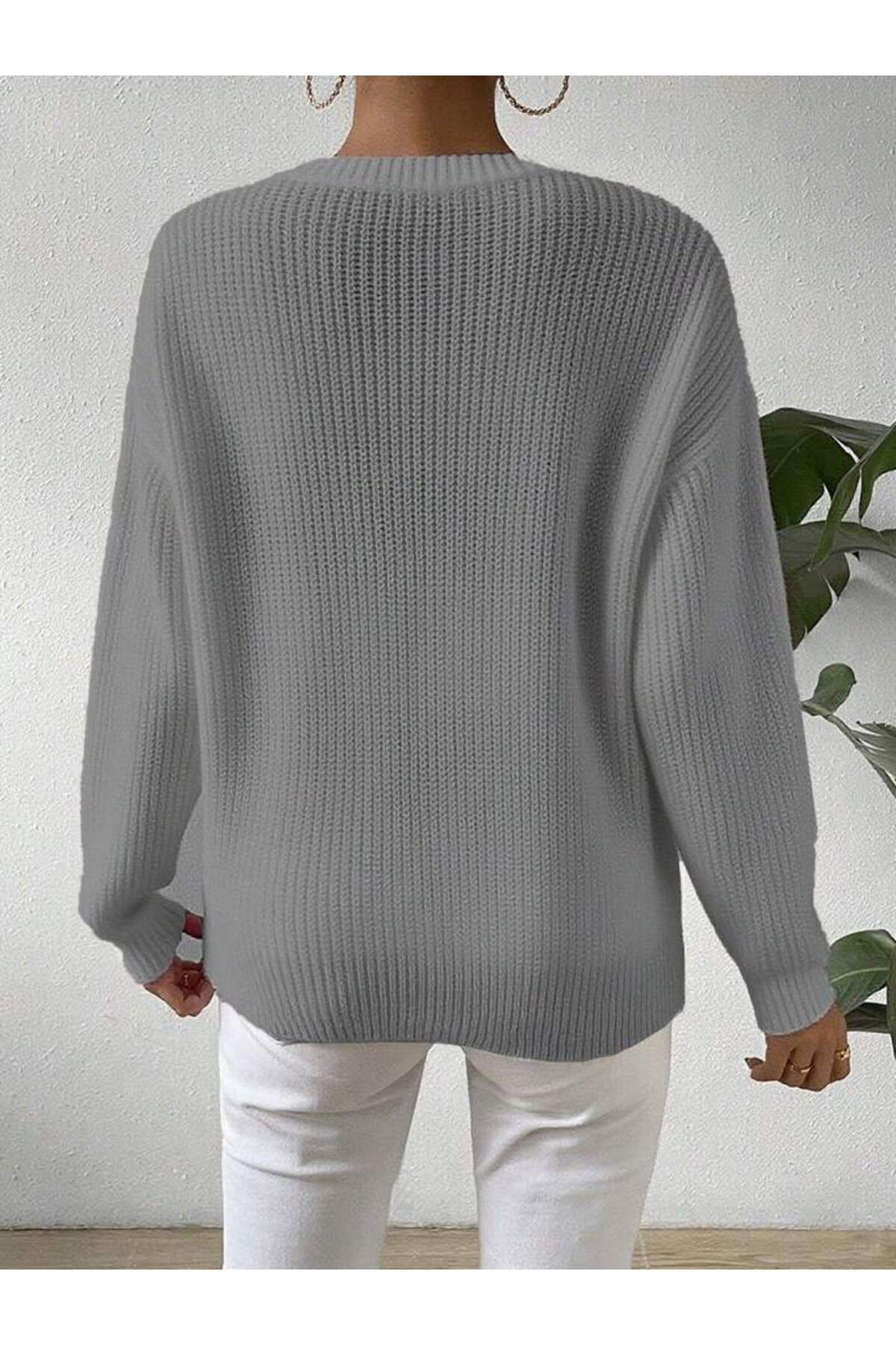 TRİKO Örme Oversize Bisiklet Yaka Kazak BTK