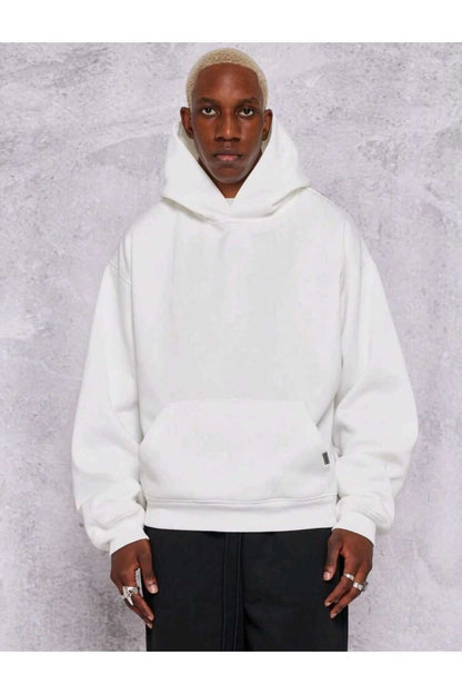 Basic baskısız pamuklu oversize kapüşonlu