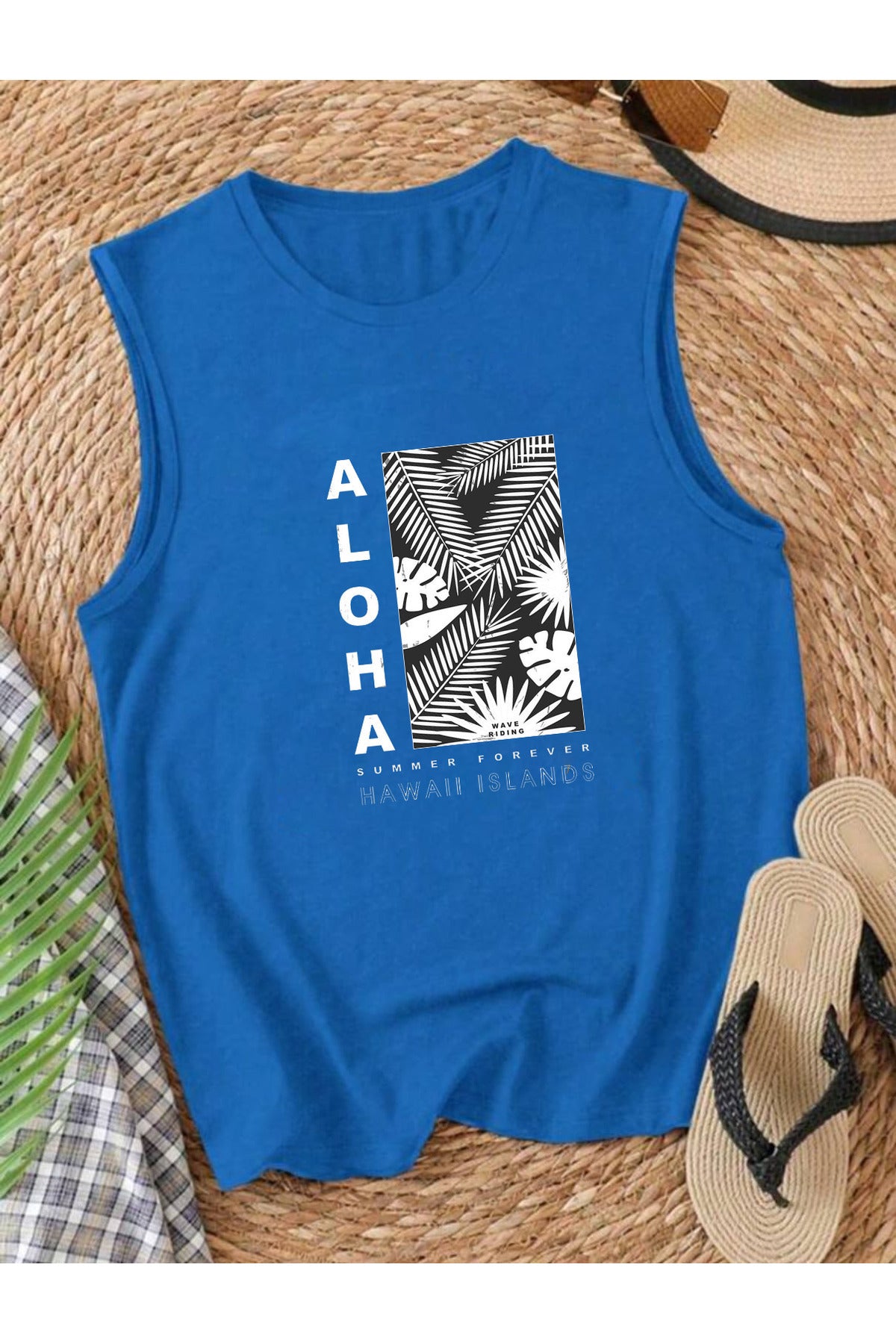 ALOHA SUMMER Omuzu Açık Kadın Pamuklu Kolsuz Yazlık T-shirt Atlet