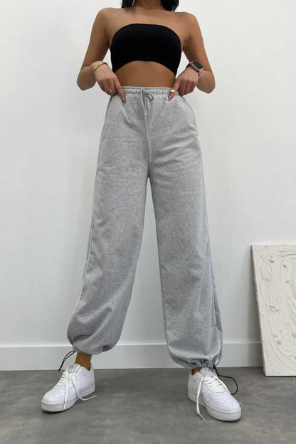 Gri Yan Biye Bol Eşofman Altı Unisex