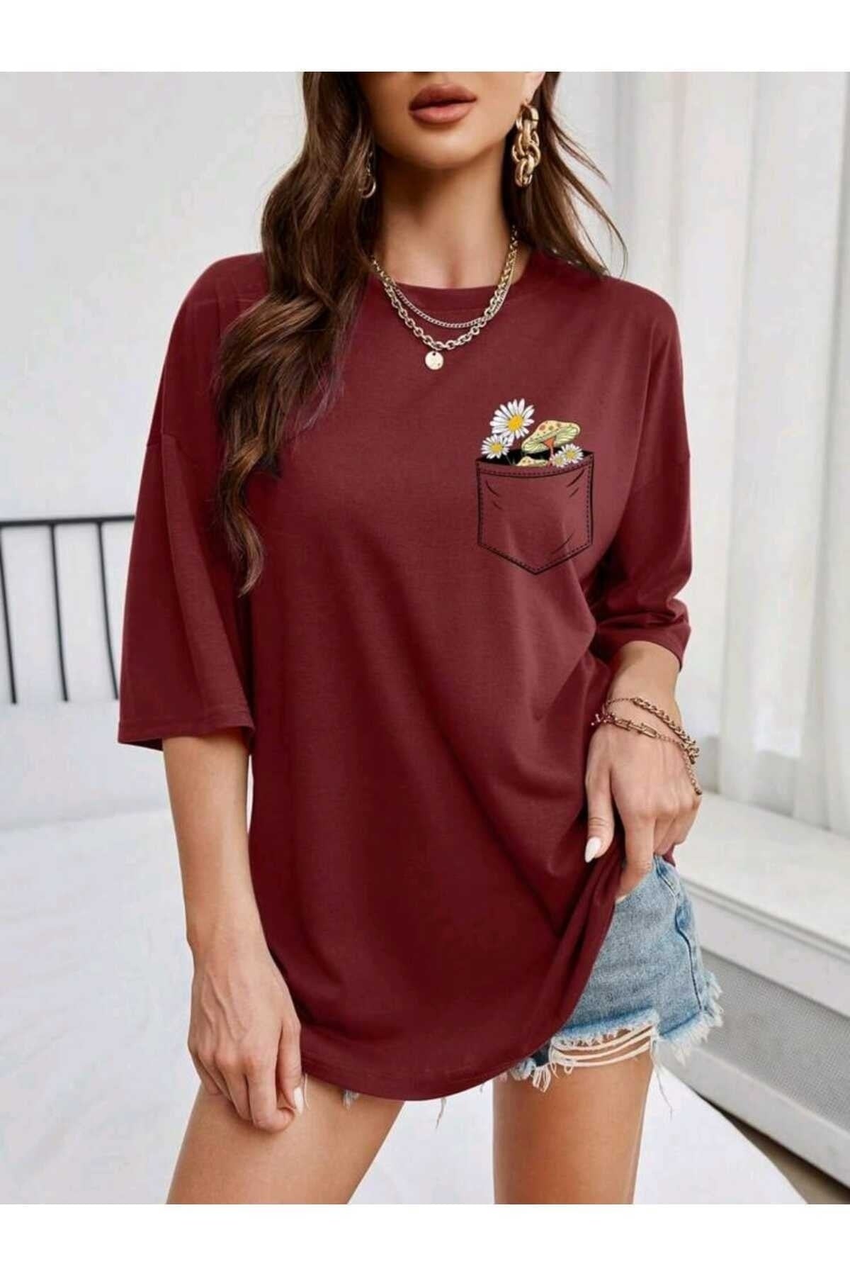 Çiçek Baskılı Unisex Oversize ( Geniş Kalıp ) Tshirt