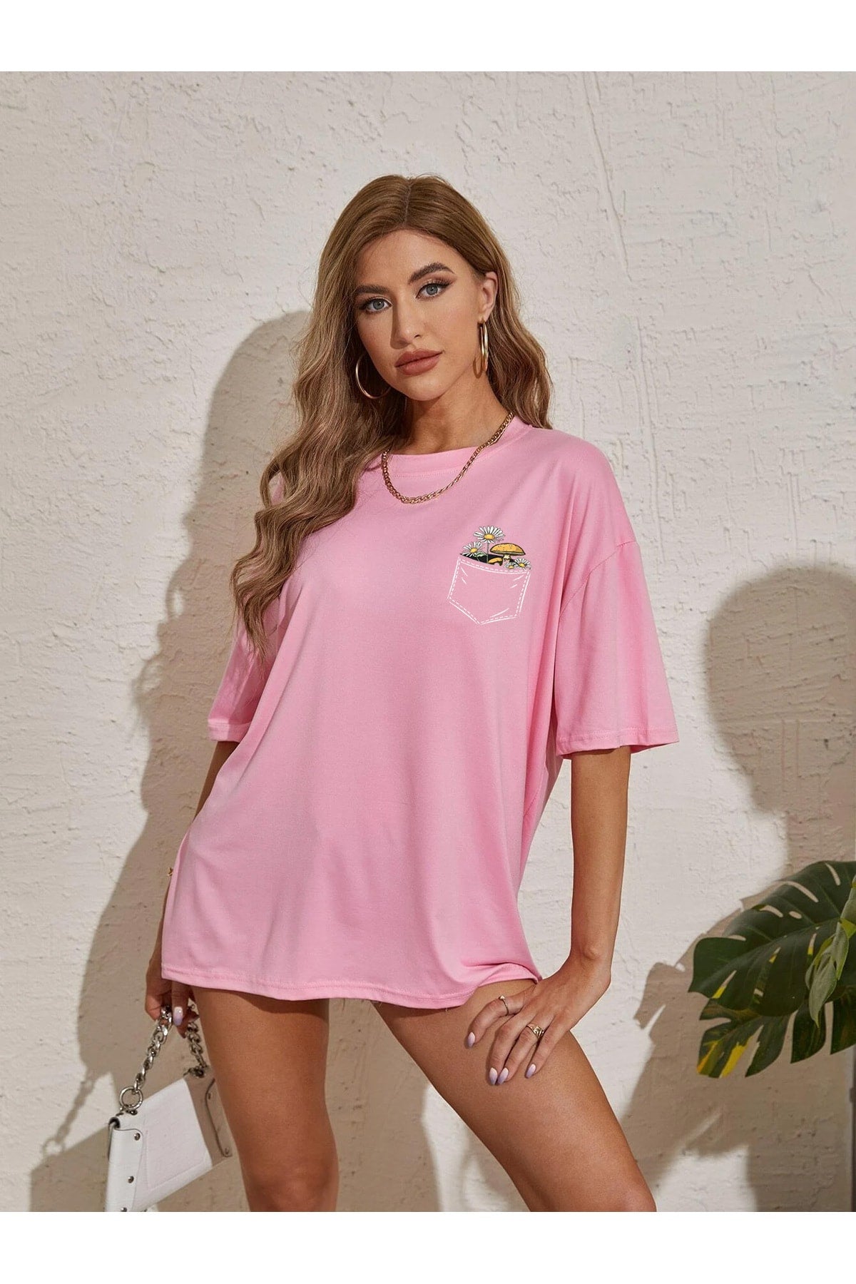 Çiçek Baskılı Unisex Oversize ( Geniş Kalıp ) Tshirt