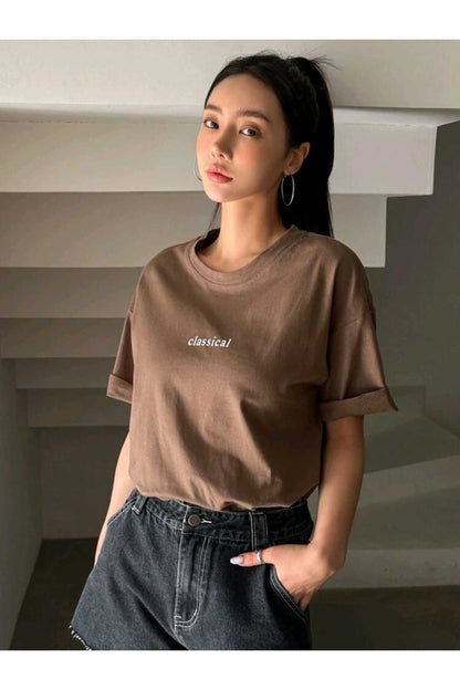 Classical Baskılı Bisiklet Yaka Pamuklu T-Shirt