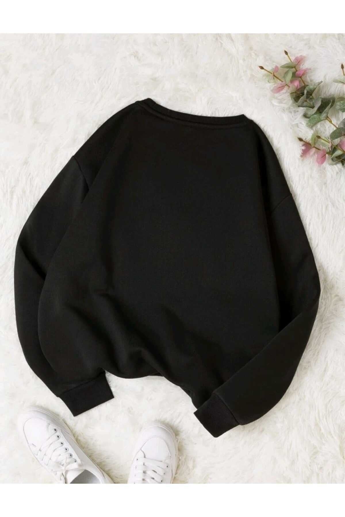 Happy Papatya Baskılı Bisiklet Yaka Unisex Sweatshirt