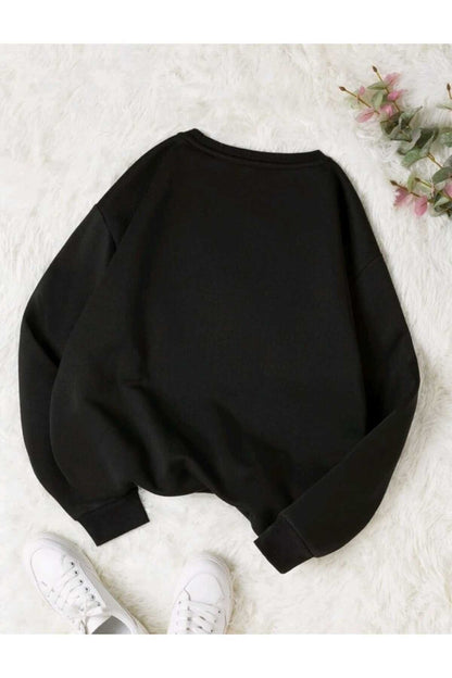 Happy Papatya Baskılı Bisiklet Yaka Unisex Sweatshirt