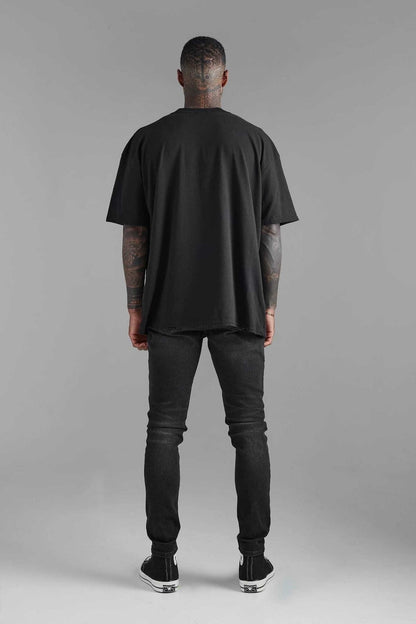Man Oversize Unisex Bisiklet Yaka Siyah Tshirt