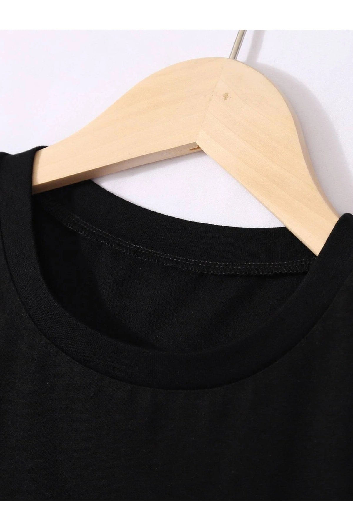 Emoji Smile Baskılı Siyah Bisiklet Yaka Tshirt
