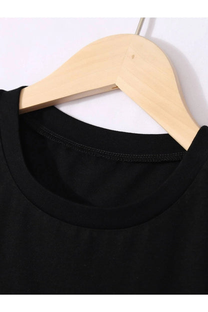 Emoji Smile Baskılı Siyah Bisiklet Yaka Tshirt