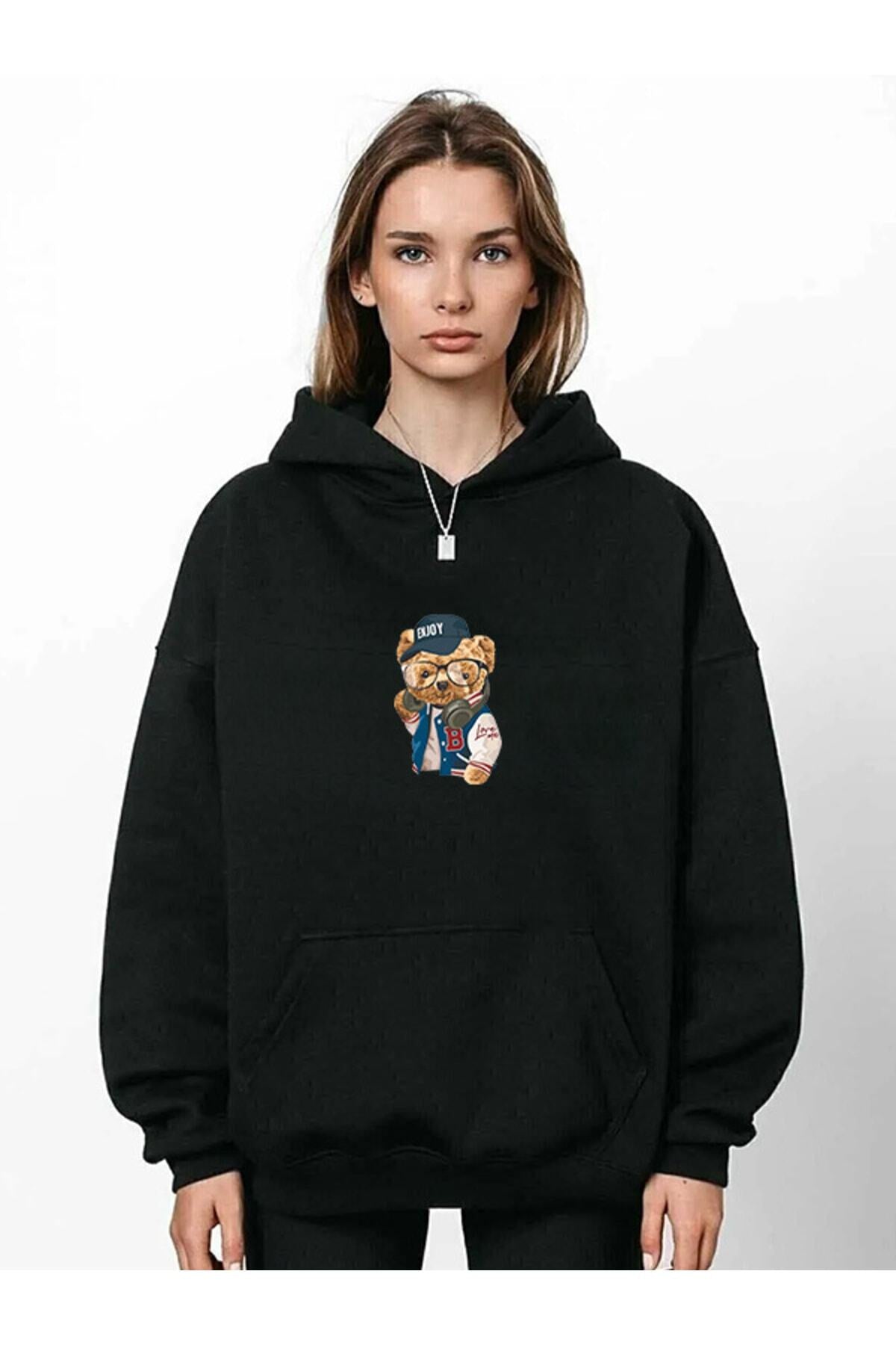 Baskılı Siyah Normal Kalıp Sweatshirt Teddy Cool