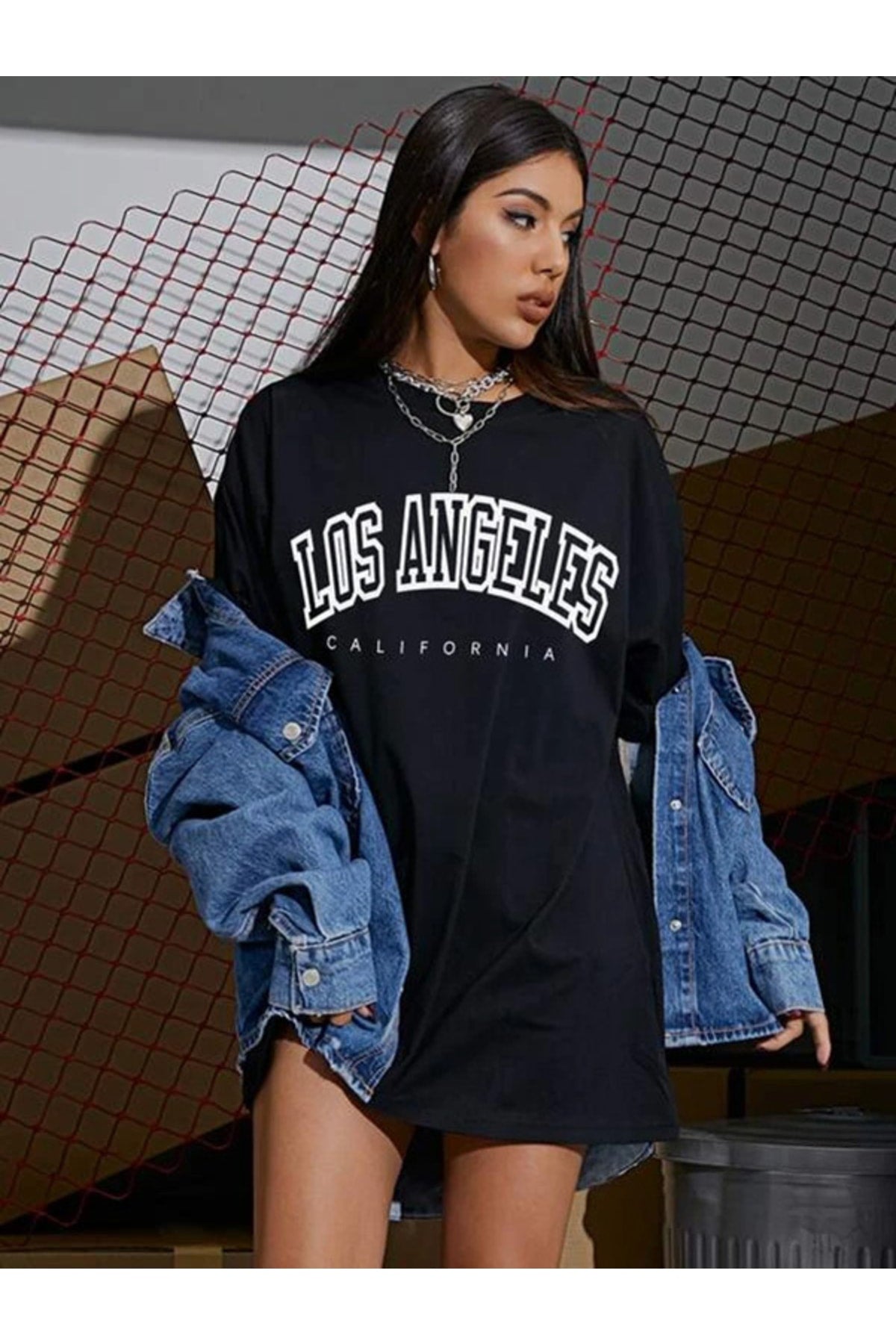 Siyah Oversize T-shırt Los Angeles Baskılı Unısex