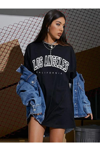 Siyah Oversize T-shırt Los Angeles Baskılı Unısex