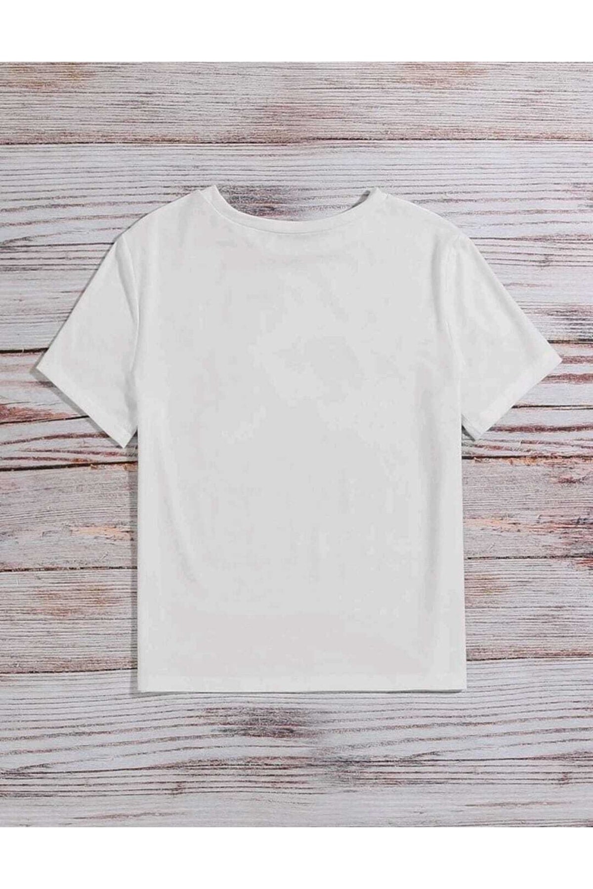 Unisex Beyaz Bisiklet Yaka Pamuk Tshirt Pembe Kalp Baskılı