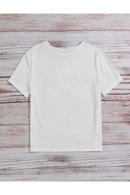 Unisex Beyaz Bisiklet Yaka Pamuk Tshirt Pembe Kalp Baskılı