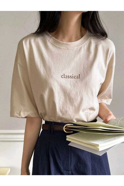 Classical Baskılı Bisiklet Yaka Pamuklu T-Shirt