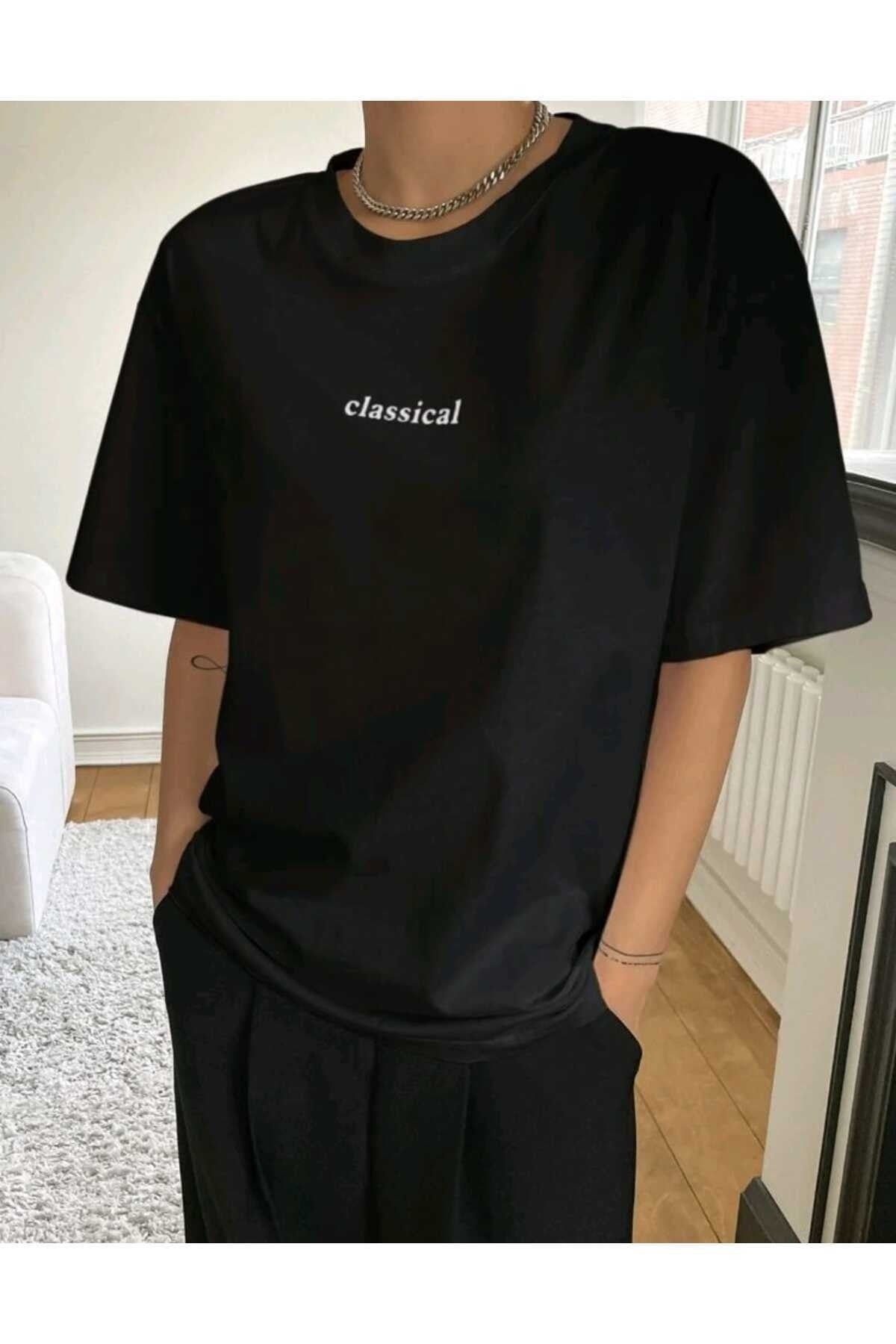 Classical Baskılı Bisiklet Yaka Pamuklu T-Shirt