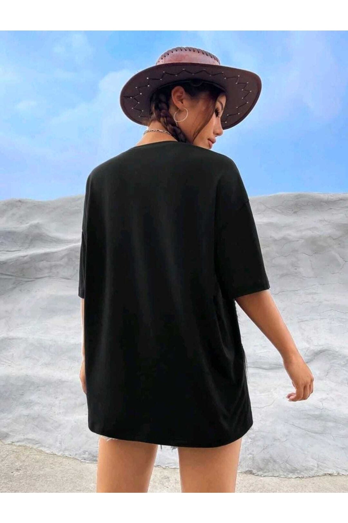 Lıne Face Baskılı Oversize ( Geniş Kalıp ) Bisiklet Yaka Pamuklu Tshirt