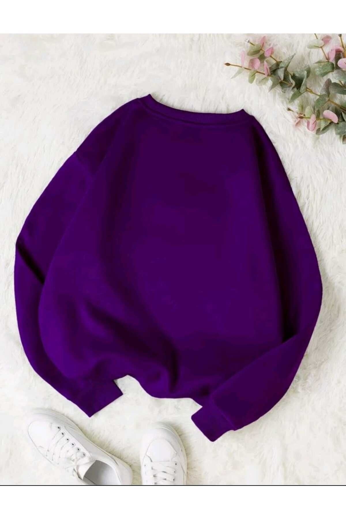 Happy Papatya Baskılı Bisiklet Yaka Unisex Sweatshirt