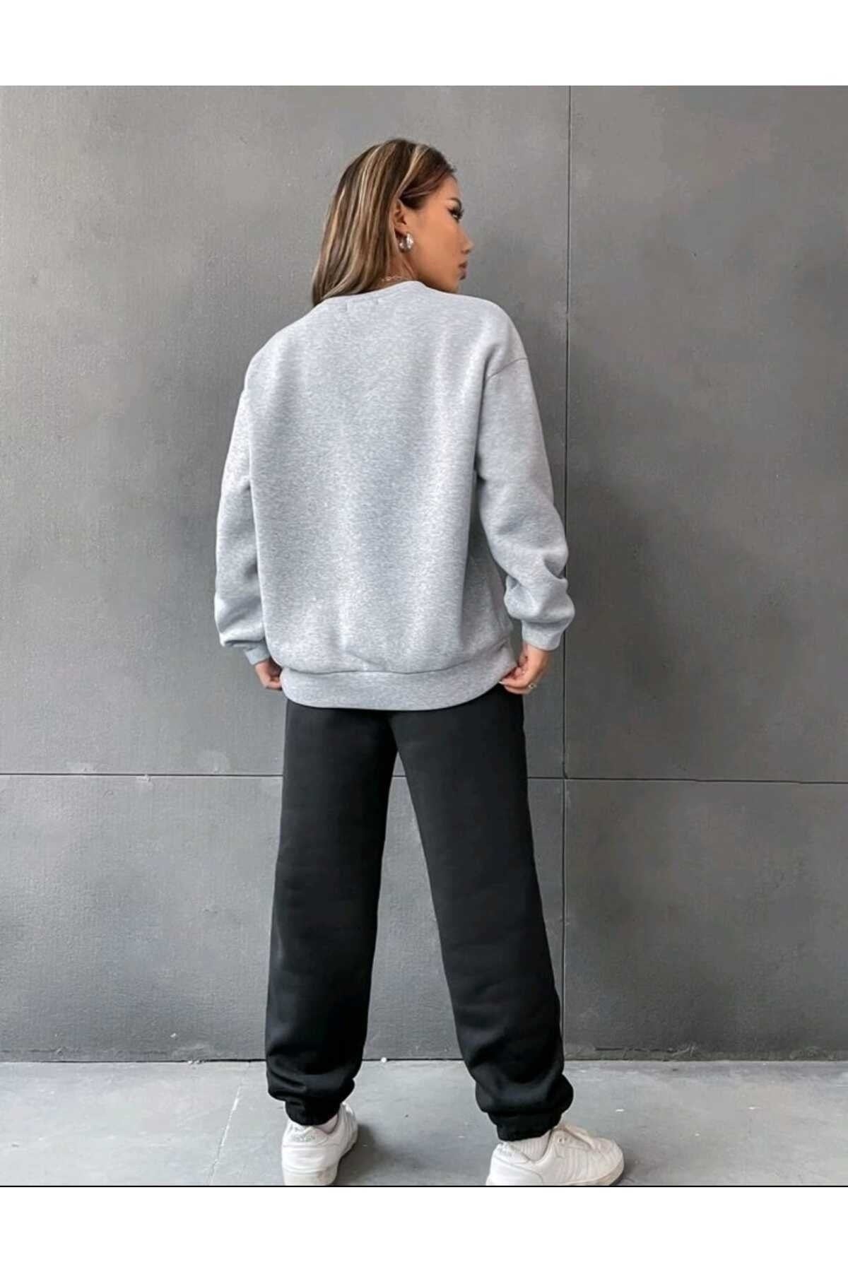 Brooklyn Baskılı Alt Üst Takım Pamuklu Spor Bisiklet Yaka Sweatshirt Ve Lastikli Eşofman Altı