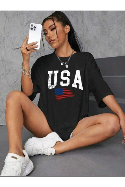 Oversize Usa Baskılı Tshirt