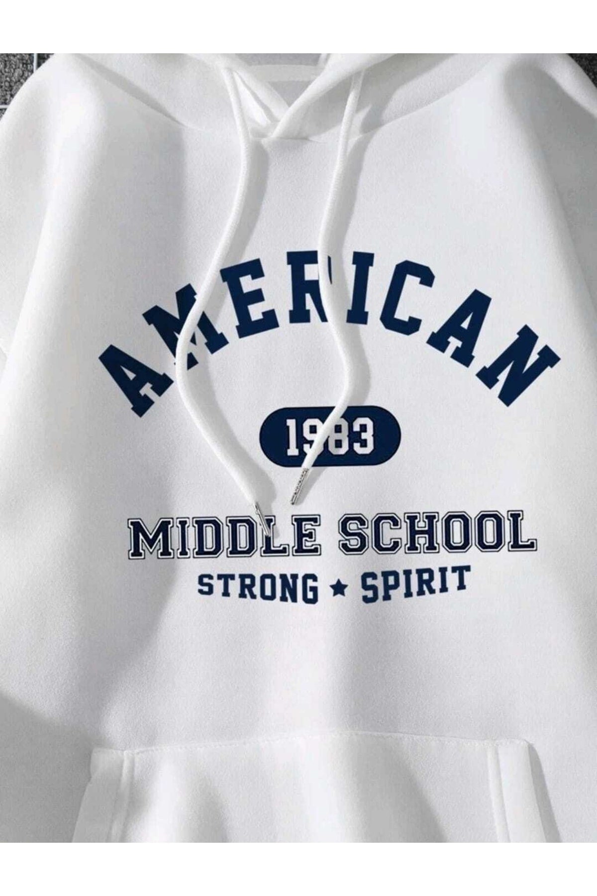 American 1983 Baskılı Oversize Kapşonlu Spor Sweatshirt