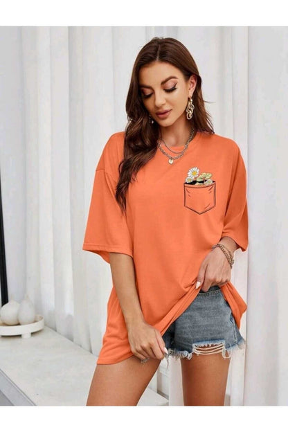 Çiçek Baskılı Unisex Oversize ( Geniş Kalıp ) Tshirt