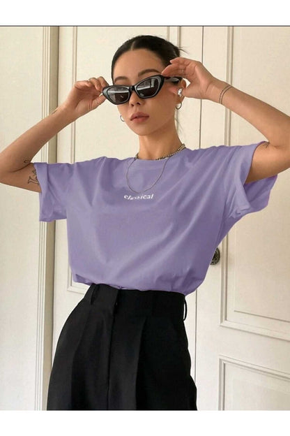 Classical Baskılı Bisiklet Yaka Pamuklu T-Shirt