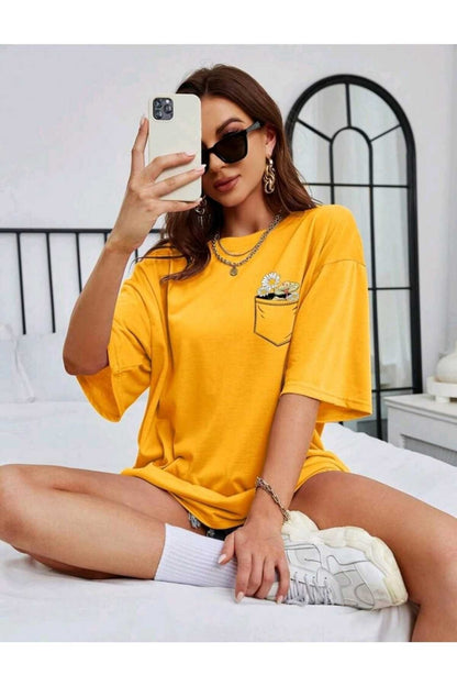 Çiçek Baskılı Unisex Oversize ( Geniş Kalıp ) Tshirt